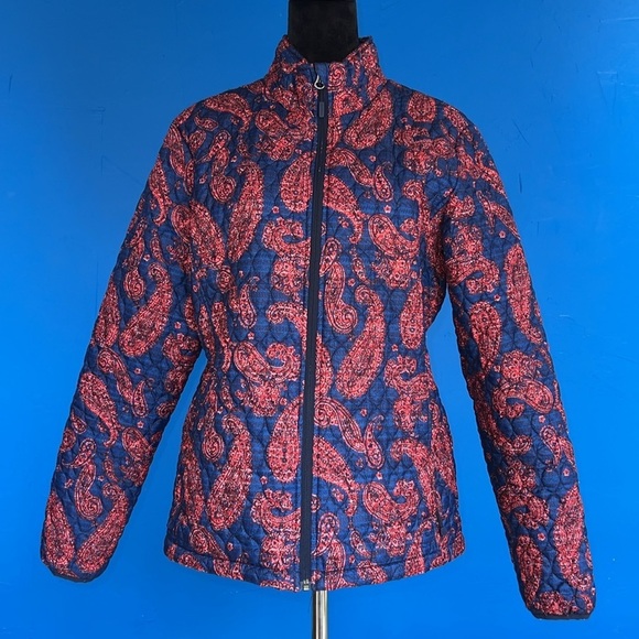 Lands' End Jackets & Blazers - Lands End Paisley quilted red/blue jacket size Large​​